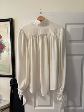 H&M Cream Long-Sleeve Tie-Cuff Blouse